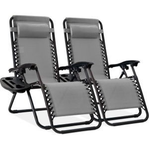 Set of 2 Adjustable Zero Gravity Patio Chair Recliners w/ Cup Holders