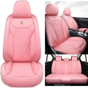 YJZT01 Pink Leather Car Seat Covers Comfortable Car seat Cover, 5-Seater Full Set Universal Type, Suitable for Most Cars SUV Pickup Trucks(Pink)