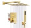 Gold Shower System, 10'' Square Rainfall Shower Head with Handheld Combo Spray, Bathroom Brushed Gold Shower Faucet Set with Valve, 59'' Shower Hose, Shower Trim Kit and Diverter, Wall Mounted $145.69