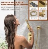 Gold Shower System, 10'' Square Rainfall Shower Head with Handheld Combo Spray, Bathroom Brushed Gold Shower Faucet Set with Valve, 59'' Shower Hose, Shower Trim Kit and Diverter, Wall Mounted $145.69 - 2