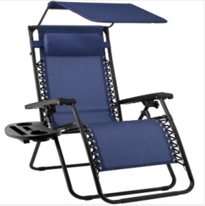 Best Choice Products Folding Zero Gravity Outdoor Recliner Patio Lounge Chair w/Adjustable Canopy Shade, Headrest, Side Accessory Tray, Textilene Mesh - Navy Blue $79.99