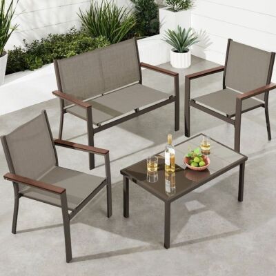 4-Piece Textilene Outdoor Conversation Set w/ Cushions, Table  