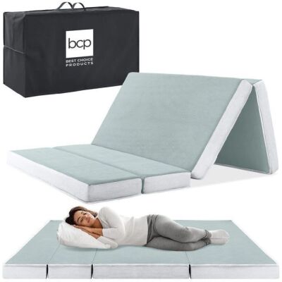 Twin Folding Portable Seafoam Mattress Topper w/ Plush Foam - 4in 