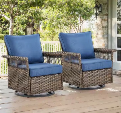 StLouis Wicker Patio Swivel Chair, Set of 2 - Missing Seat Cushions 