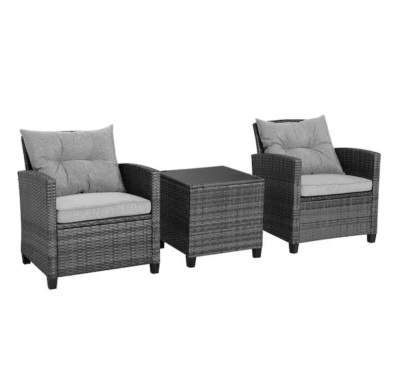 3-Piece Wicker Patio Conversation Set - Missing 1 Seat Cushion