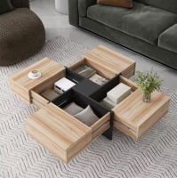 Harper & Bright Designs 31.5 in. Square Wood Coffee Table with 4 Hidden Storage Compartments