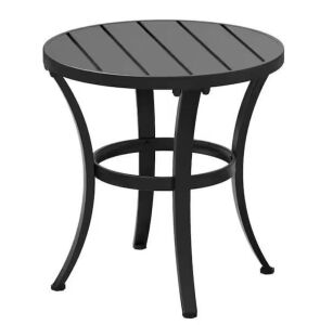 20 in. Black Round Metal Outdoor Side Table with Adjustable Foot Pads 