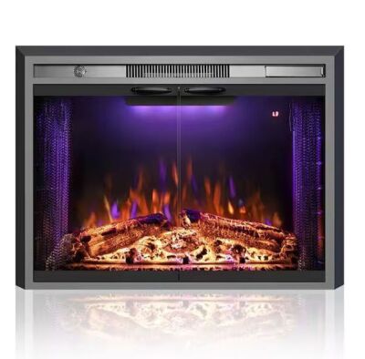 30.5 in. W Black Electric Fireplace Inserted with Combustion Sounds