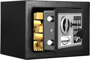 TENAMIC Safe Box 0.23 Cubic Feet Electronic Digital Security Box, Keypad Lock Box Cabinet Safes, Solid Alloy Steel Office Hotel Home Safe, Black