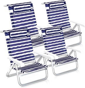 Wenqik 4 Pack Beach Chairs Set, Folding Beach Chairs with with 6 Adjustable Position, Beach Chairs for Adults, Sling Camping Heavy Duty Beach Chairs for Fishing, Travelling, Beach, Yard, Lawn