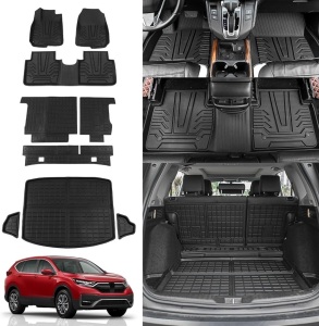 Rongtaod Floor Mats Compatible with 2017-2022 Honda CRV Cargo Mat Cargo Liner Trunk Mat Back Seat Cover Protector 2021 CR-V Accessories (Trunk Mats+Backrest Mats+Floor Mats)