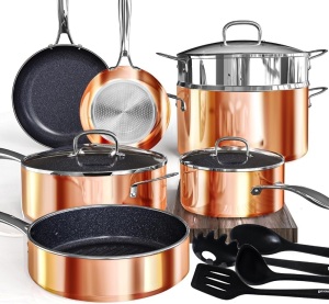 Deluxe 14PC Nonstick Cookware Sets, DUXANO Freshness-Maintained Pots and Pans with 9H Hardness 2-Layer Ceramic Coating, True Cool Handles, PFAS Free, Dishwasher Safe, All Cooktops & Induction Ready