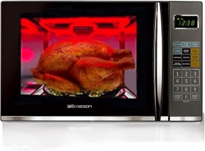 Emerson 1.2 Cu. Ft. Microwave Oven with Griller, Timer & LED Display 11 Power Levels, 9 Pre-Programmed Settings, Removable Glass Turntable with Child Save Lock, 1100W, Stainless Steel