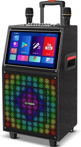 Karaoke Machine with Lyrics Display Screen for Adults, Built-in 15 Inches Tablet & WiFi, Bluetooth Speaker w/ 2 Rechargeable UHF Mics, DJ Lights, Portable Karaoke System for Any Occasion