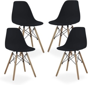 Dining Room Chairs | Modern Style | Wooden Legs | Weight Capacity: 211 lbs. | Shell | Set of 4 (Black)