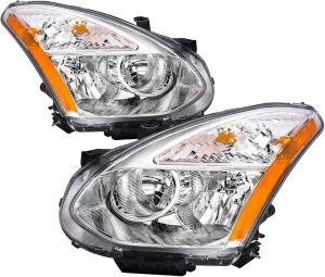 Headlights Assembly for 2008 2009 2010 2011 2012 2013 Nissan Rogue, 2014-2015 Nissan Rogue Select Headlight Headlamp Pair, Chrome Housing Amber Corner