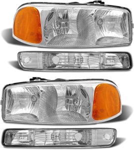 ADCARLIGHTS Compatible with 1999-2006 Sierra Headlight Assembly for 99-06 GMC Sierra 1500 2500 3500/00-06 GMC Yukon Clear Lens Chrome Housing with Amber Reflector Headlamp Replacement Left and Right