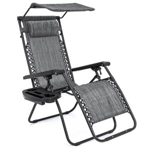 Folding Zero Gravity Recliner Patio Lounge Chair w/ Canopy, Side Tray