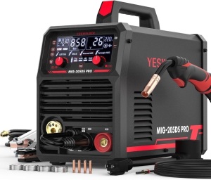 YESWELDER MIG-205DS MIG Welder, 200Amp 110/220V Dual Voltage MIG Welding Machine, 5 in 1 Gas MIG/Flux Core MIG/Spool Gun MIG/Lift TIG/Stick Multiprocess Aluminum MIG Welder, Spool Gun Compatible