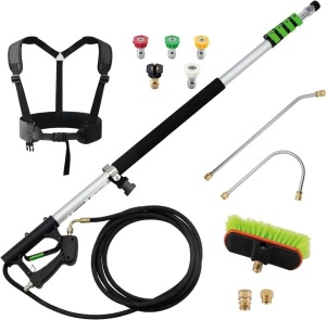 24 FT Pressure Washer Telescoping Wand with Pressure Washer Extension Wand, Gutter Cleaner tool, 5 Spray Nozzle Tips, 2 Hose Adapters, Support Belt and Bursh Head