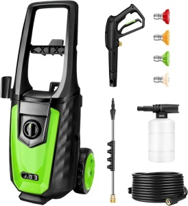 Electric Pressure Washer, Power Washer 4800 PSI 3.1 GPM with 16.5FT Power Cord, 25FT Hose, 5 Quick Connect Nozzles, Foam Cannon, Hight Pressure Washer for Cars, Garden, Garage, Patios, Green