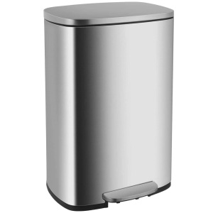 FDW 13 Gallon/50 L Garbage Can Kitchen Trash Can with Lid for Office Bedroom Bathroom Step Trash Bin Fingerprint-Proof Brushed Stainless Steel 13 Gallon / 50 Liter