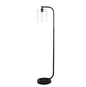 Hampton Bay Cline 62.5 in. 1-Light Black Floor Lamp with Clear Glass Lamp Shade  