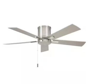 Hampton Bay Grantway 48 in. Indoor/Covered Outdoor Brushed Nickel Low Profile Ceiling Fan Without Light with Pull Chain Included 