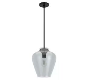 Vidria 1 Light Matte Black Pendant with Smoked Glass Shade  