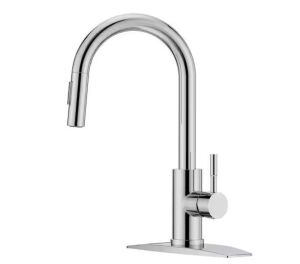 FURUISI Single Handle Pull Down Sprayer Kitchen Faucet with Removable Deck Plate Swivel Spout in Chrome