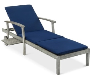 Adjustable Acacia Wood Chaise Lounge Chair w/ Side Table, Wheels - 79x26in (has a broken slat *See 3rd photo) $418.99