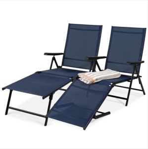 Set of 2 Navy Outdoor Patio Chaise Recliner Lounge Chairs w/ Rust-Resistant Frame $309.99