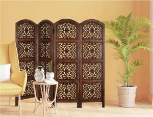 The Wooden Town Wood Room Divider, Room Divider Panel, Room Divider Screen, Divider for Room Partition, 4 Panel Room Divider, Bamboo Room Divider for Privacy 64x48 - Antique Brown