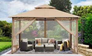 11 ft. x 11 ft. Steel Outdoor Patio Gazebo with Vented Soft Roof Canopy and Netting