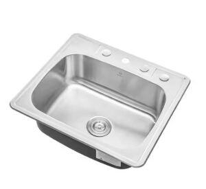 Top Mount Drop-In Stainless Steel 18-Gauge 25 in. x 22 in. x 9 in. Deep 4-Faucet Holes Single Bowl Kitchen Sink