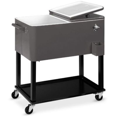 Portable Rolling Cooler Cart w/ Bottle Opener, Catch Tray - 80qt     