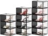 12 Pack Shoe Storage Boxes Clear Stackable,Shoe Organizer for Closet,Sneaker Boxes, Sturdy Fit Up to Maximum Size of US12,Black