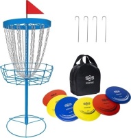 Disc Golf Basket with Discs | Portable Disc Golf Target with Heavy Duty 24-Chains Disc Golf Course Basket, Come with 6pcs Disc Golf Discs with Carry Bag
