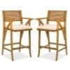 Set of 2 Outdoor Acacia Wood Bar Stools Chairs w/ Weather-Resistant Cushions