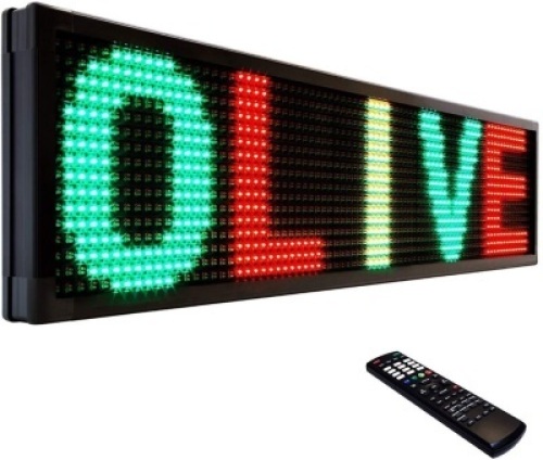 OLIVE LED Sign 3 Color RGY, P20, 15" x 66" IR Programmable Scrolling Outdoor Message Display Sign,&nbsp;EMC - Industrial Grade Business Ad Machine. NEW. Single Sided. Comes with Remote.&nbsp;Made for both indoor and outdoor use.
