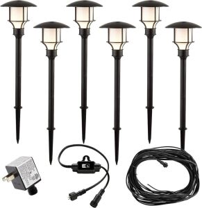 LED Path Light Kit, 16 Lumens, 6-Pack, Black