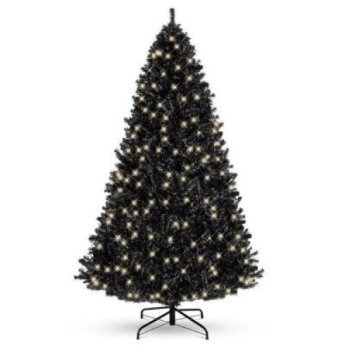 4.5'&nbsp;Pre-Lit Artificial Black Christmas Tree w/ Incandescent Lights, Metal Stand