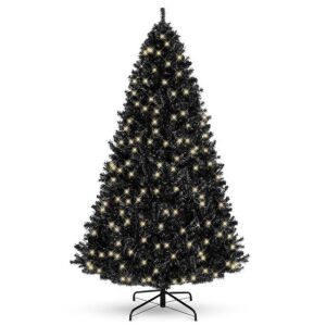 4.5' Pre-Lit Artificial Black Christmas Tree w/ Incandescent Lights, Metal Stand