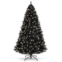 4.5'&nbsp;Pre-Lit Artificial Black Christmas Tree w/ Incandescent Lights, Metal Stand