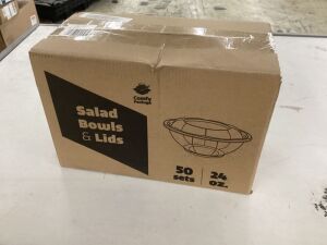 Plastic Salad Bowls & Lids 24oz, 50 Sets 