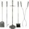 5-Piece Rustic Iron Indoor Outdoor Fireplace and Firepit Tool Set w/ Stand