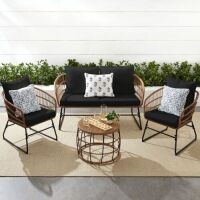 4-Piece Rope Wicker Outdoor Conversation Set w/ Cushions, Table - Missing Hardware for Loveseat&nbsp;