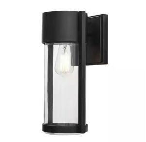 Lot of (3) Hampton Bay Kempster 14 in. Modern 1-Light Matte Black Modern Outdoor Wall Cylinder Light with Clear Glass