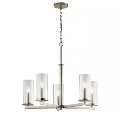 KICHLER Crosby 26.25 in. 5-Light Brushed Nickel Contemporary Candlestick Cylinder Chandelier for Dining Room