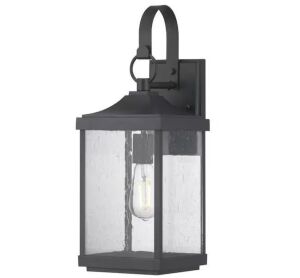 Progress Lighting Park Court 19 in. 1-Light Textured Black Traditional Outdoor Wall Lantern with Clear Seeded Glass